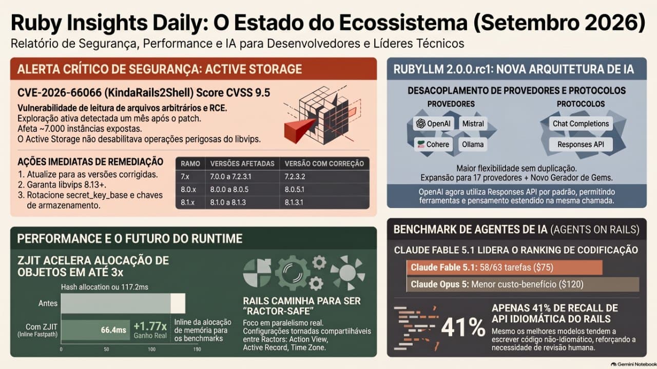 RubyInsights Daily: RubyLLM 2.0 chega em RC, Rails fica Ractor-safe e Active Storage está sob ataque